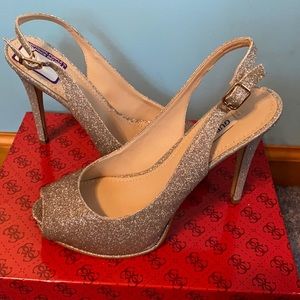 GUESS - Silver sparkle 4 inch strap heels